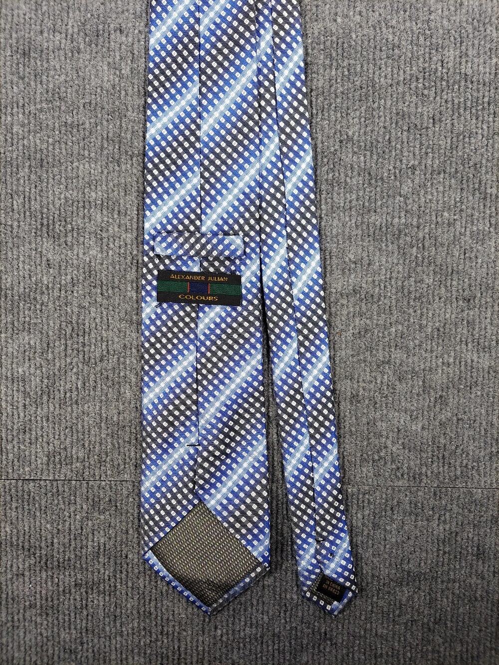 Colours Alexander Julian Tie Blue Black Geometric Striped Plaid Check Men Neckti